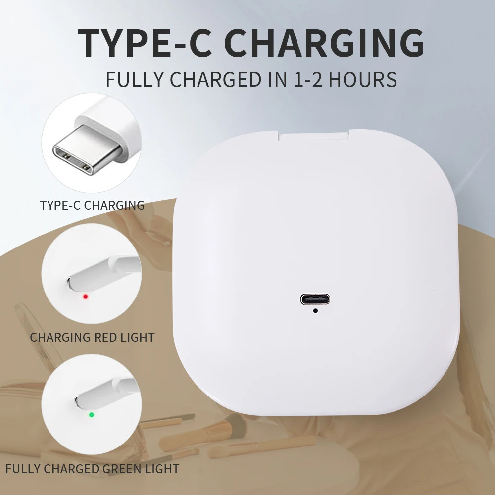 Double Sides Touch Travel Led 3 Colors Mini Foldable Cosmetic Charge Makeup Mirror With Light 3X Magnifying Compact Handheld 250530