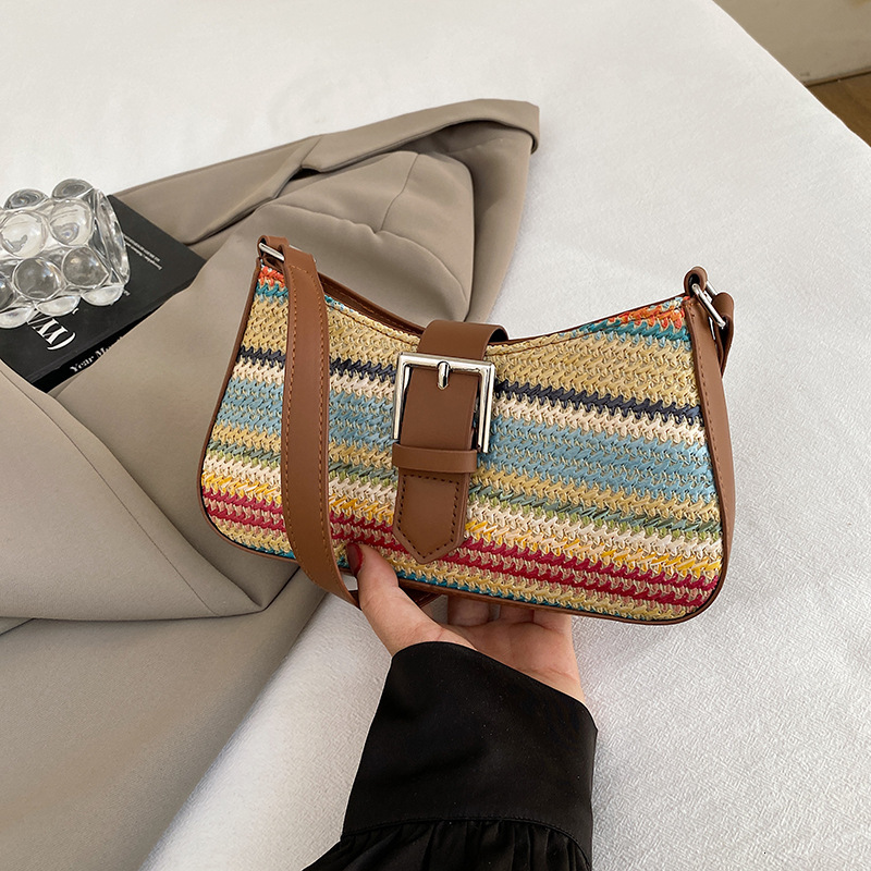 Korean Style Simple Rainbow Woven Bag Designer Shoulder Shopping Bag Shoulder Bag 2025 Free Shipping Summer New Fashion Underarm Personality Ins Style