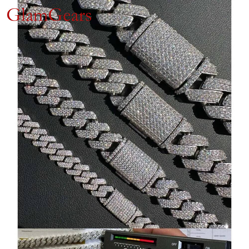 necklace moissanite chain VVS Solid Sterling Sier Hip Hop Necklace 8-20Mm Iced Out Prong Moissanite Cuban Link Chain