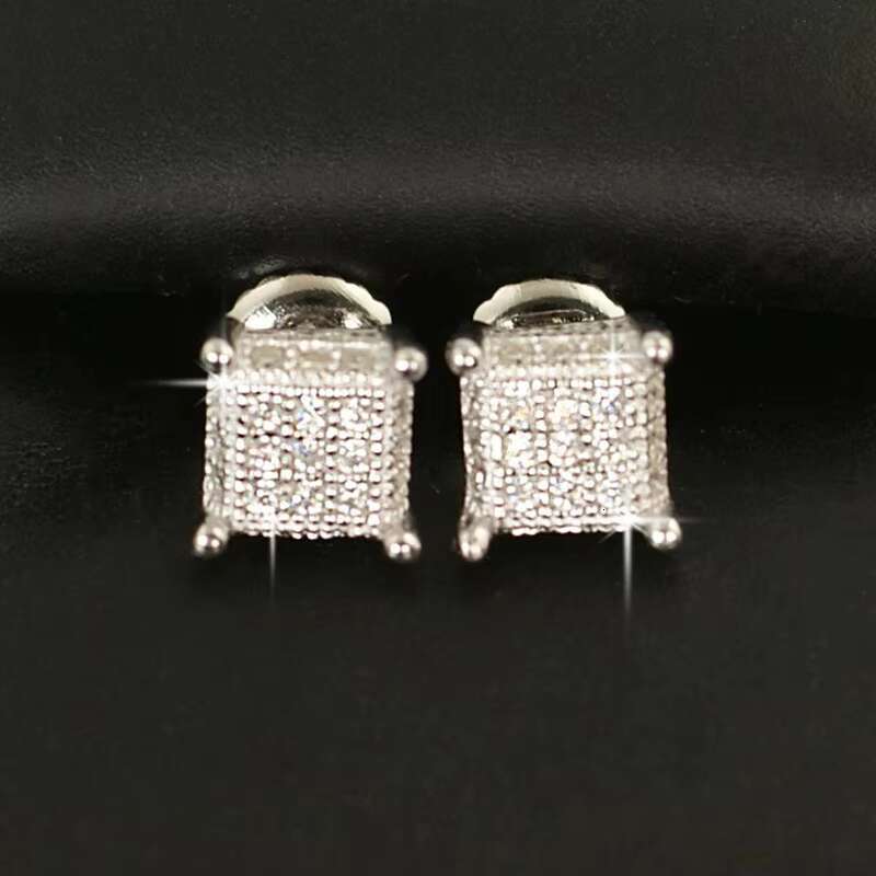 Dropshipping Hip Hop Jewelry 925 Sterling Silver Prong Setting 7x7mm VVS Moissanite 3D Cube Box Diamond Stud Earrings for Mens
