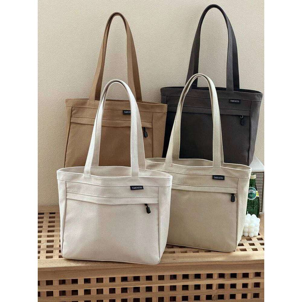 Hylhexyr Canvas Shoulder Bag Large Capacity Outdoor Shopping Bags College Student Simple Handbag With Zipper For Women