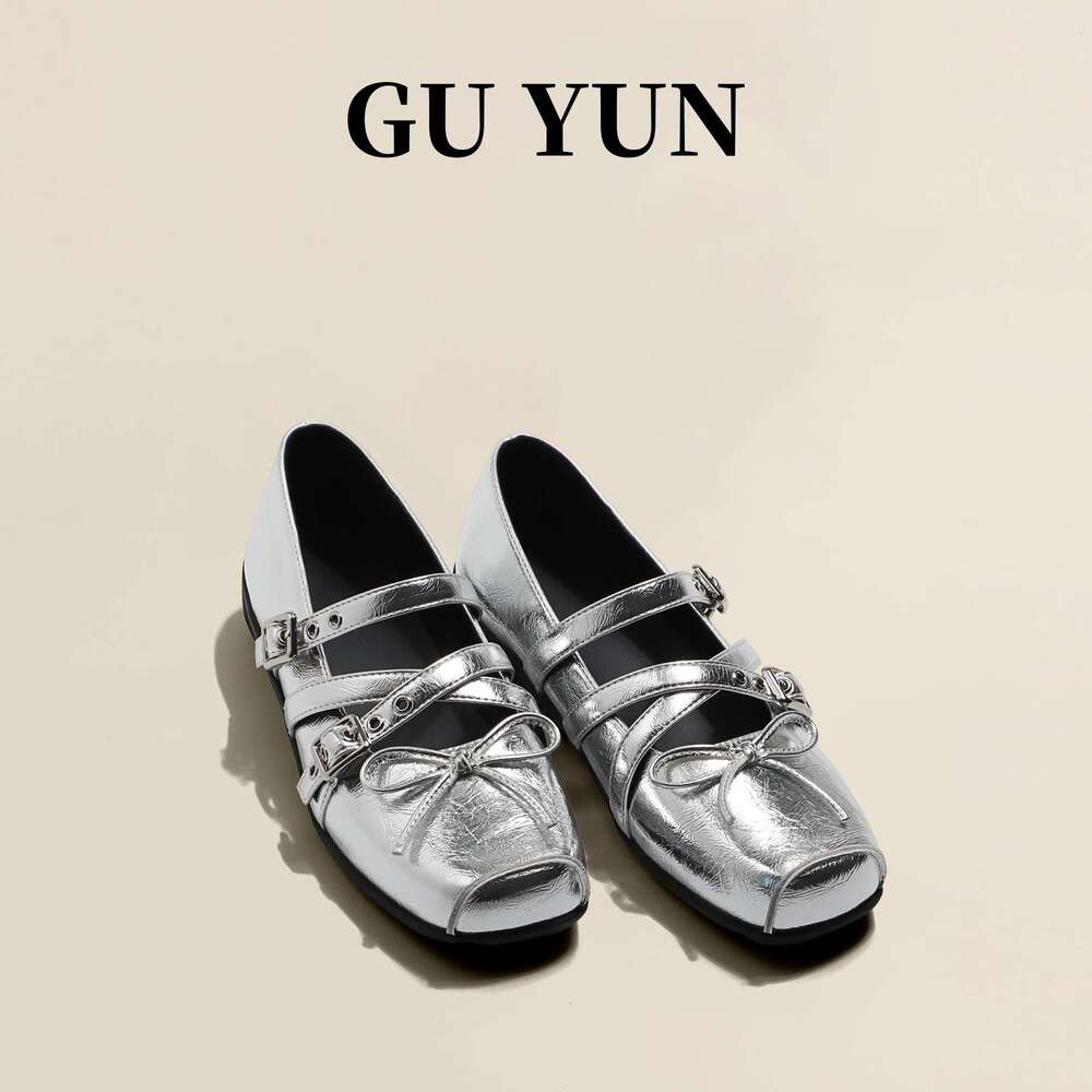 Cowhide Version ~ Red Bowknot Small Single Shoes for Women Spring Summer Genuine Leather Shallow Mouth Studded Ballet Flats