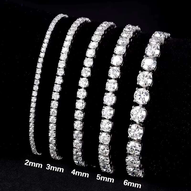 Hot Sale Hip Hop Style D VVS Diamond Moissanite Tennis Bracelet 3-6mm 925 Sterling Silver Gold Plated Moissanite Tennis Chains