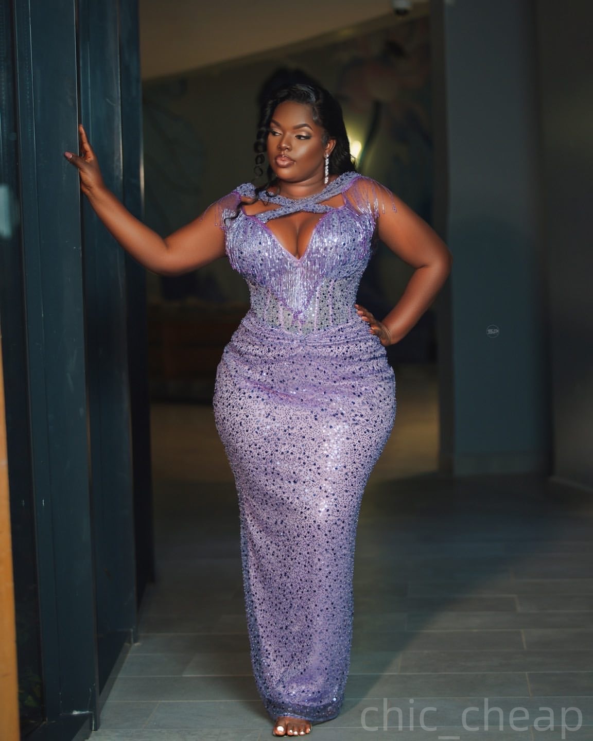 Lavender Sheath Prom Dresses 2025 Tassels Sequined Sparkly Evening Formal Party Second Birthday Engagement Gowns Plus Size Dress For Special Occasions