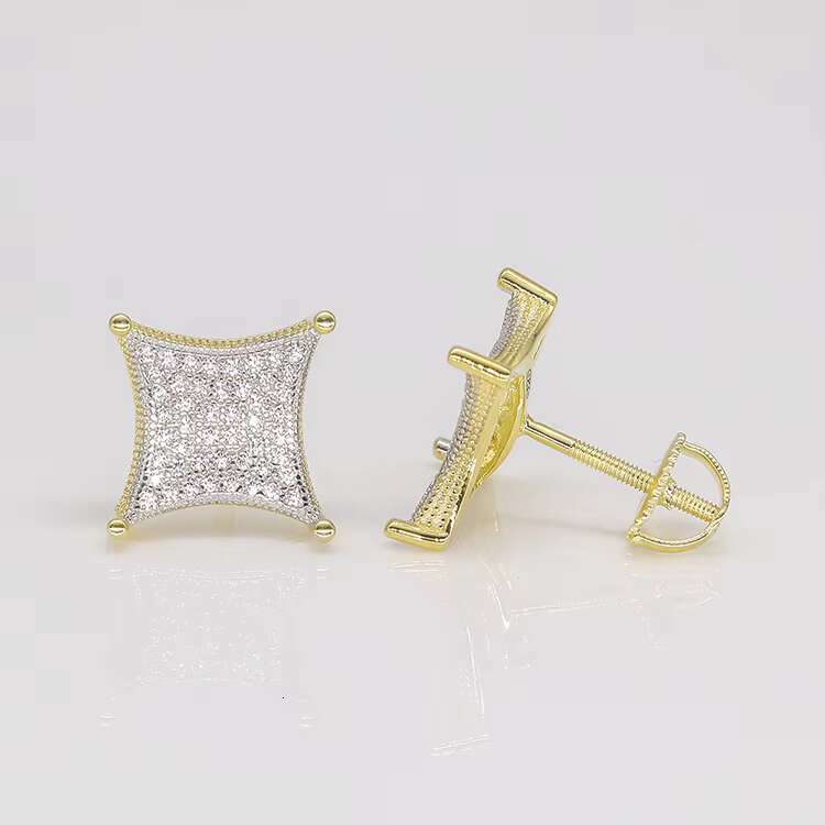 Hip Hop Stylish Fashion 925 Sterling Silver Luxurious Exquisite Stud Earrings Square Moissanite Diamond Earring