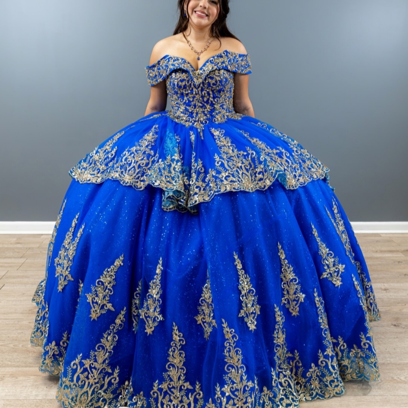 Royal Blue Quinceanera Dresses Ball Gown Off The Shoulder Applique Lace Beading Tull Party Birthday Sweet 16 Dress Vestidos 15 Anos