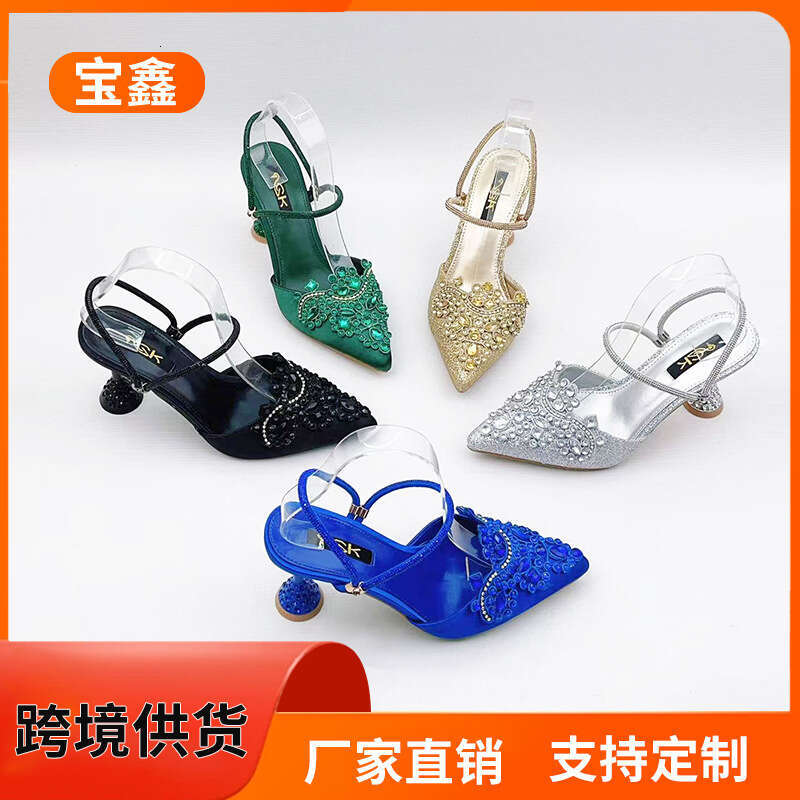 2025 New Style Stiletto Versatile Rhinestone High Heels One-Strap Fashion Pointed Toe Elegant Sandals