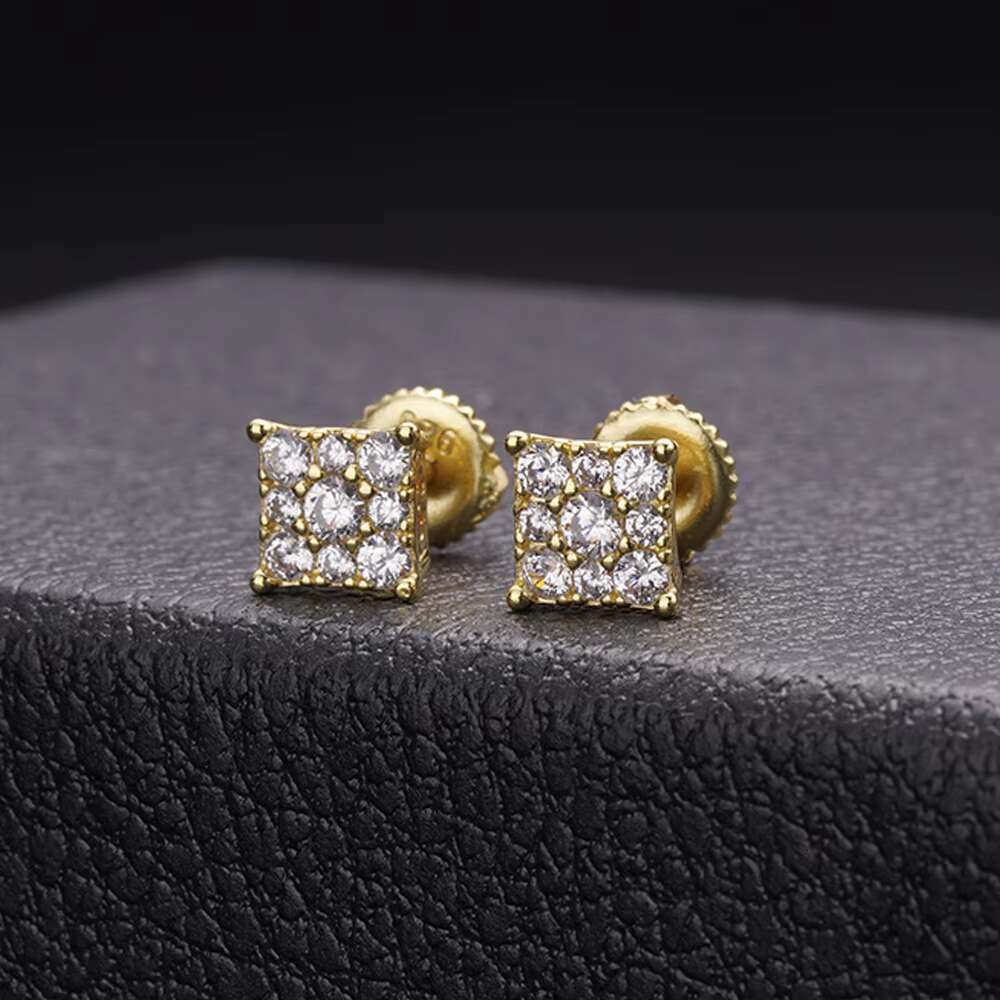 Hip Hop Jewelry White Gold Plated Iec Out VVS Moissanite Diamond 925 Sterling Silver Square Stud Earrings for Men