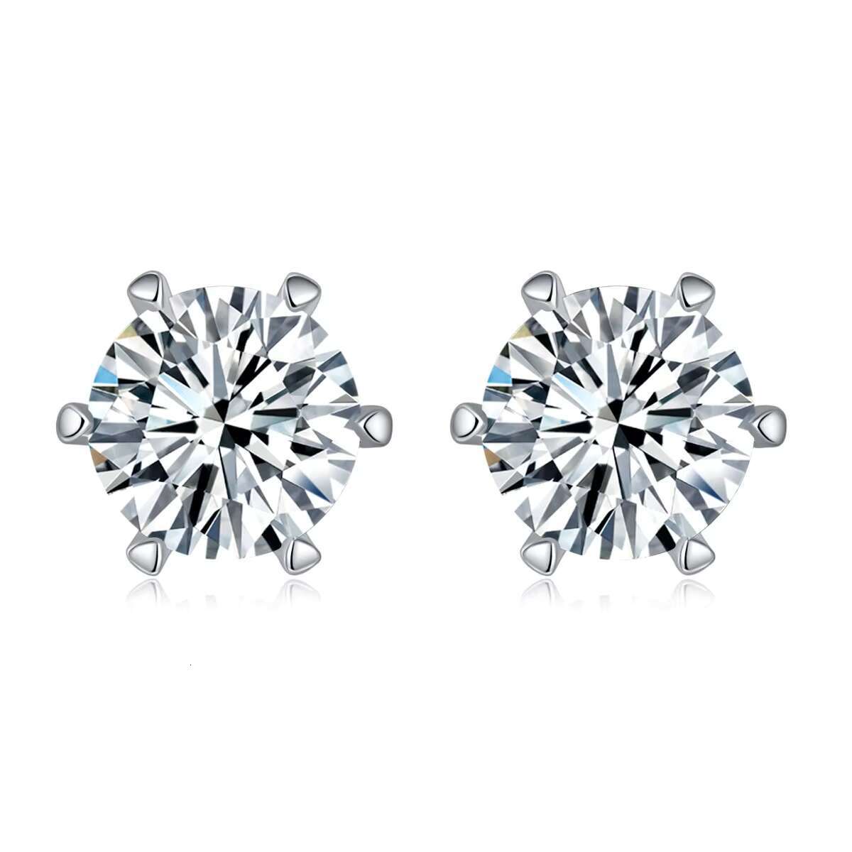 Pass Diamond Tester Hip Hop 925 Sterling Silver 6 Prong 1 Carat VVS Moissanite White Gold Plated Round Diamond Wedding Earrings