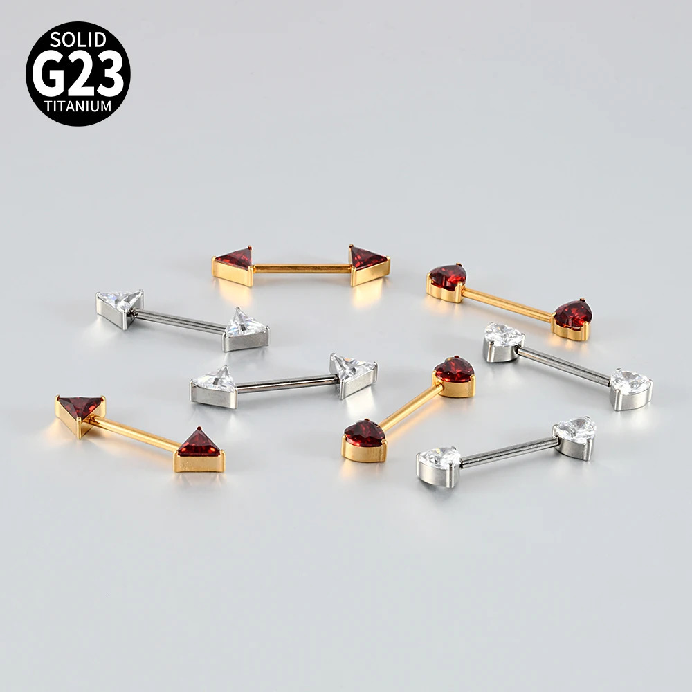 1/2/6PCS 36 Alloy Sword Nipple Barbell Ring Round Triangle Heart CZ Zirconia 14g Internal Threaded Nipple Stud 250526