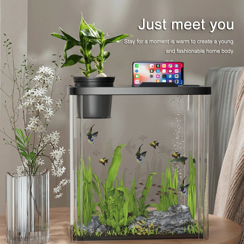 Acrylic Transparent Fish Tanks Crash-proof Plexiglass Small-scale Living Room Landscape Ecological Tank Aquariums and Fish Tanks 250530