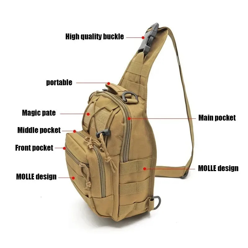 Mens outdoor Chest bag Camouflage Shoulder Bag Sling Backpack 900D Oxford Mountaineering Camping Fishing Trekking 250528