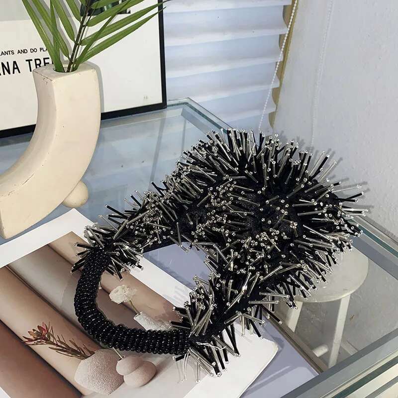 Women Tassel Handmade Bead Dia Hobo Shoulder Shiny Clutch Purse Handbag Fashion Female Underarm Bag