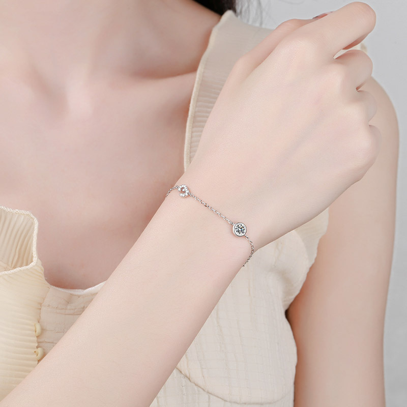 925 Sterling Silver Moissanite Bracelet for Women, Platinum Plated, Elegant & Delicate, Perfect Gift for Special Occasions, Wholesale Available