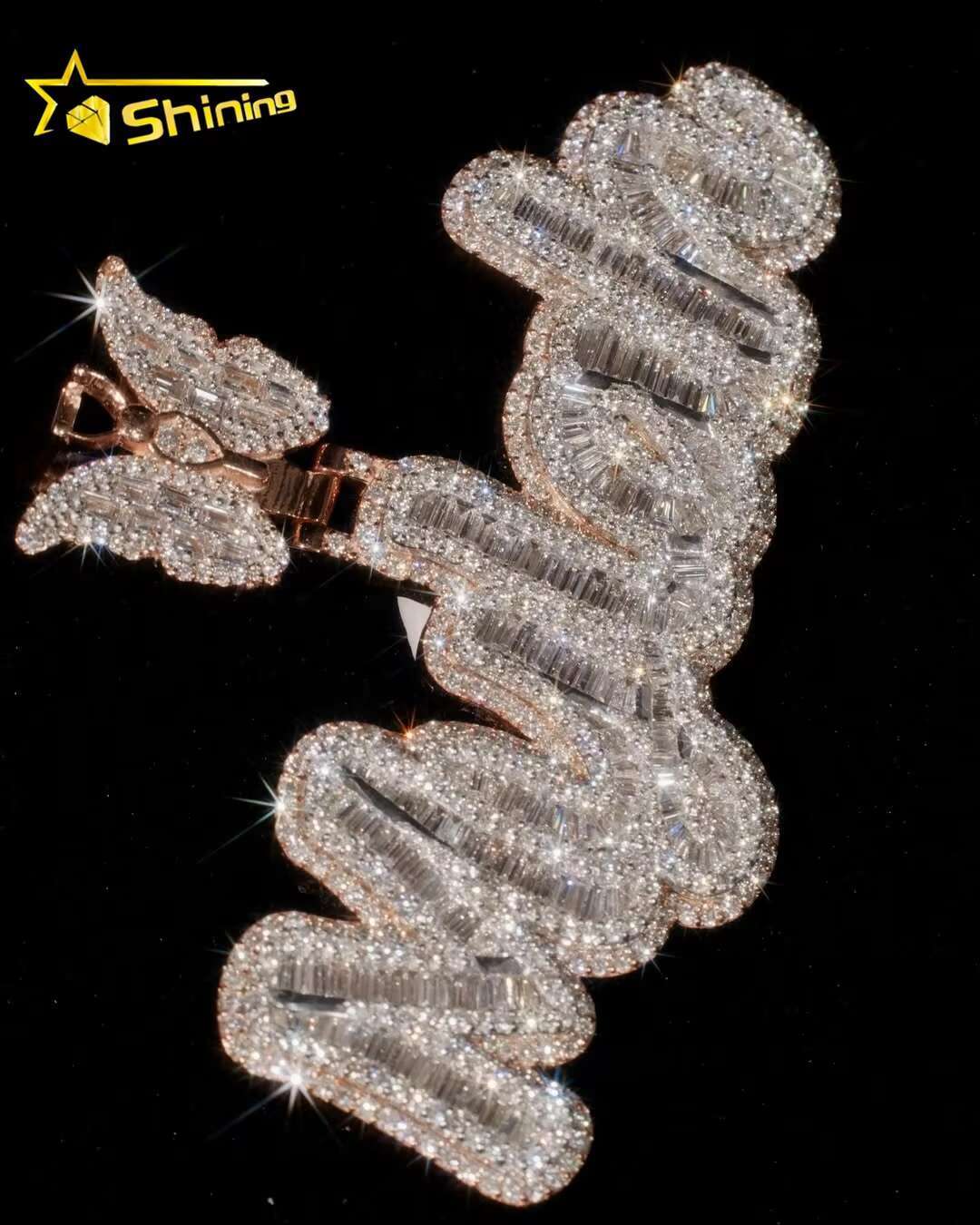 High Quality Hand-made Custom Hip Hop Pendant Necklace Iced Out Fashion 925 Silver VVS Moissanite Name Letter Pendant Mens