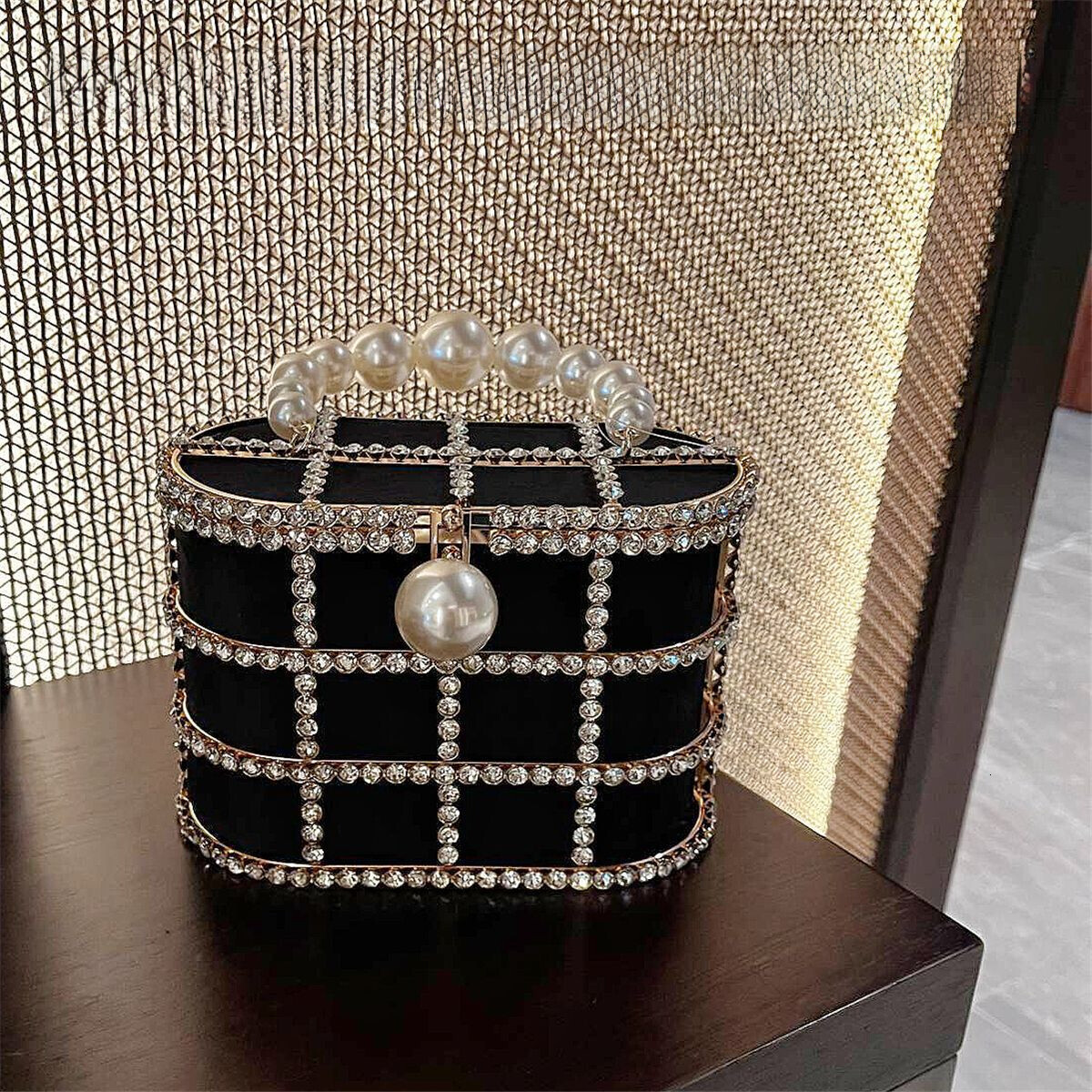 Top quality Brand High Quality New Style New Retro Shiny Birdcage Pearl Diamond Bag Evening Metal Basket Bucket Handheld Crossbody Bag New Free Delive