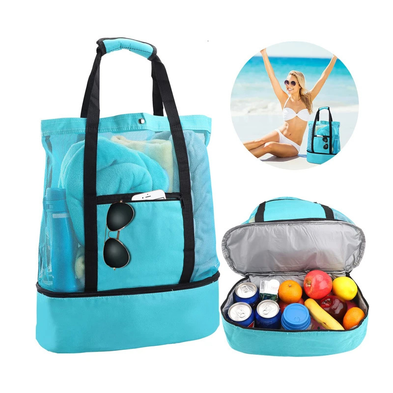 High Capacity Women Mesh Transparent Bag Double-layer Heat Preservation Large Picnic Beach Bags Tote Office Lunch Snacks Bag 250530