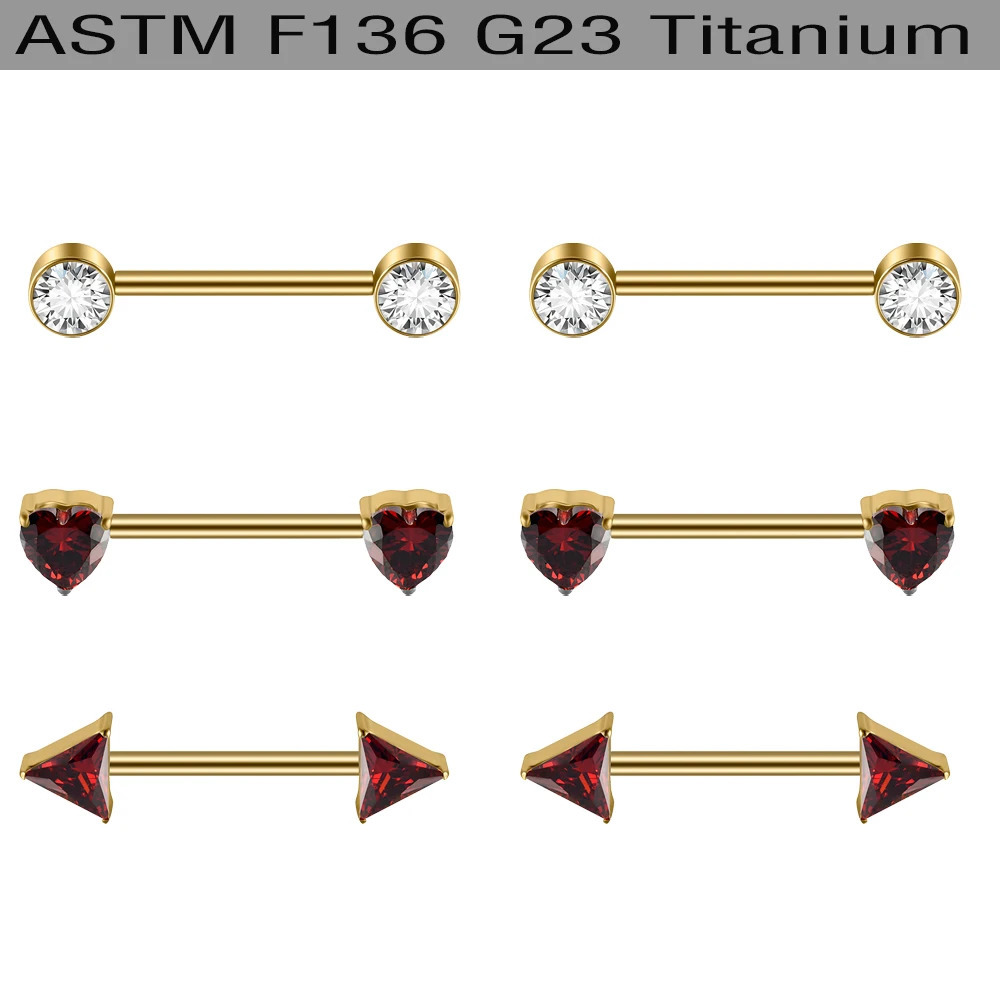 1/2/6PCS 36 Alloy Sword Nipple Barbell Ring Round Triangle Heart CZ Zirconia 14g Internal Threaded Nipple Stud 250526