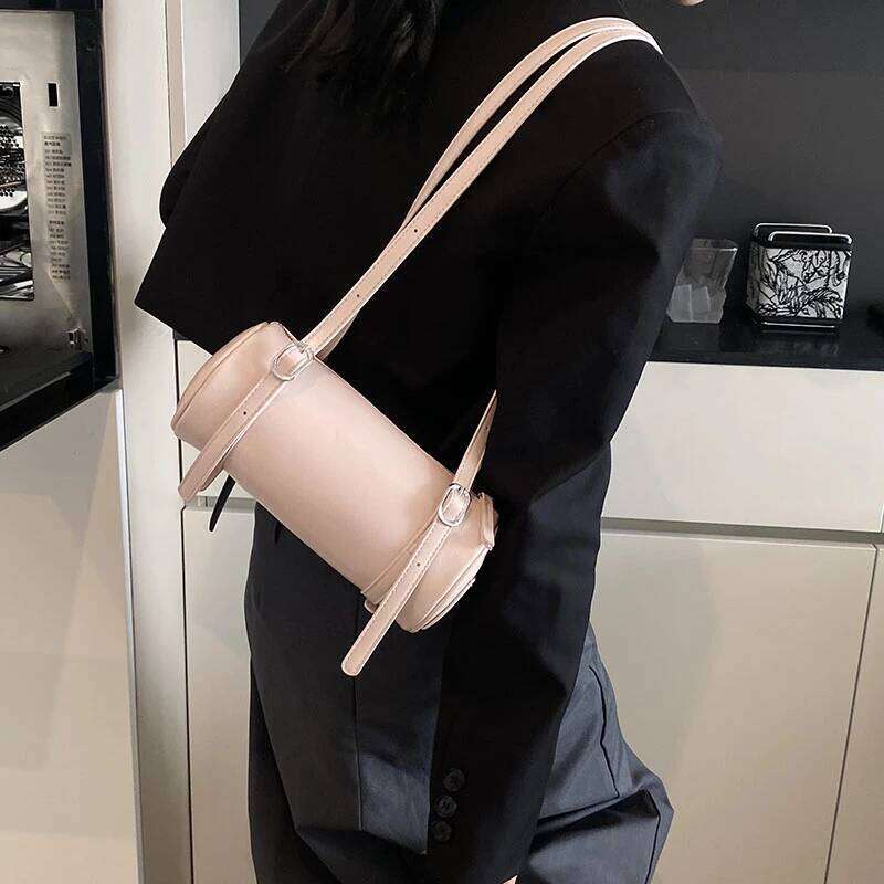 MOODS Cylinder Shaped Dual Straps Underarm Shoulder Bags For Women 2025 Summer New Handbags Casual Street Commute Crossbody Bag
