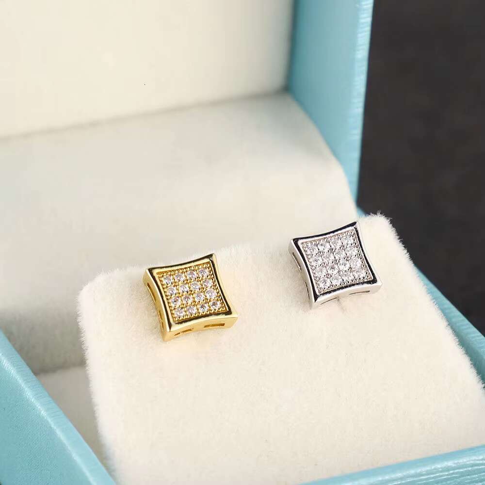 Dropshipping Hip Hop Jewelry 925 Sterling Silver Prong Setting 7x7mm CZ 3d Cube Box Diamond Stud Earrings for Mens