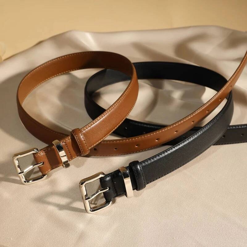 Suede Cowhide Leather Belt Women, Vintage Ladies Belts with Sliver Square Buckle 2.8cm Wide Waistband for Dress&Jeans