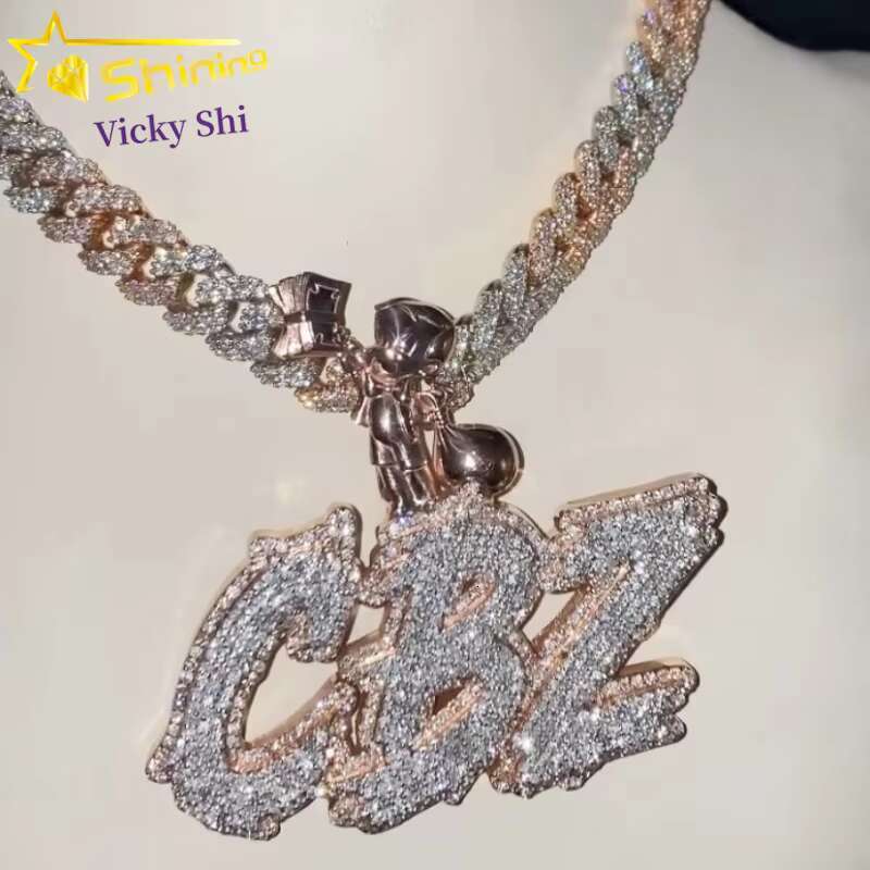 Rapper Jewelry Customized Iced Out Name Pendant Moissanite Hip Hop Jewelry Men Women 925 Silver VVS Moissanite Pendant