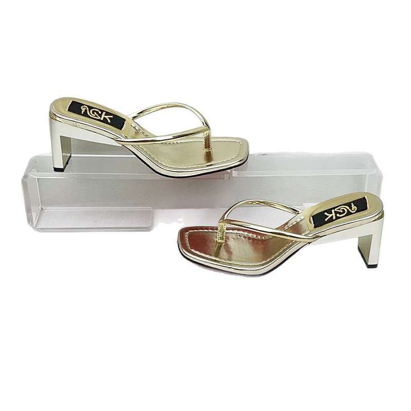 Hot Selling New High Heel Solid Color Fashion Youthful Clip Outdoor One-Strap Square Toe Sandals for Women