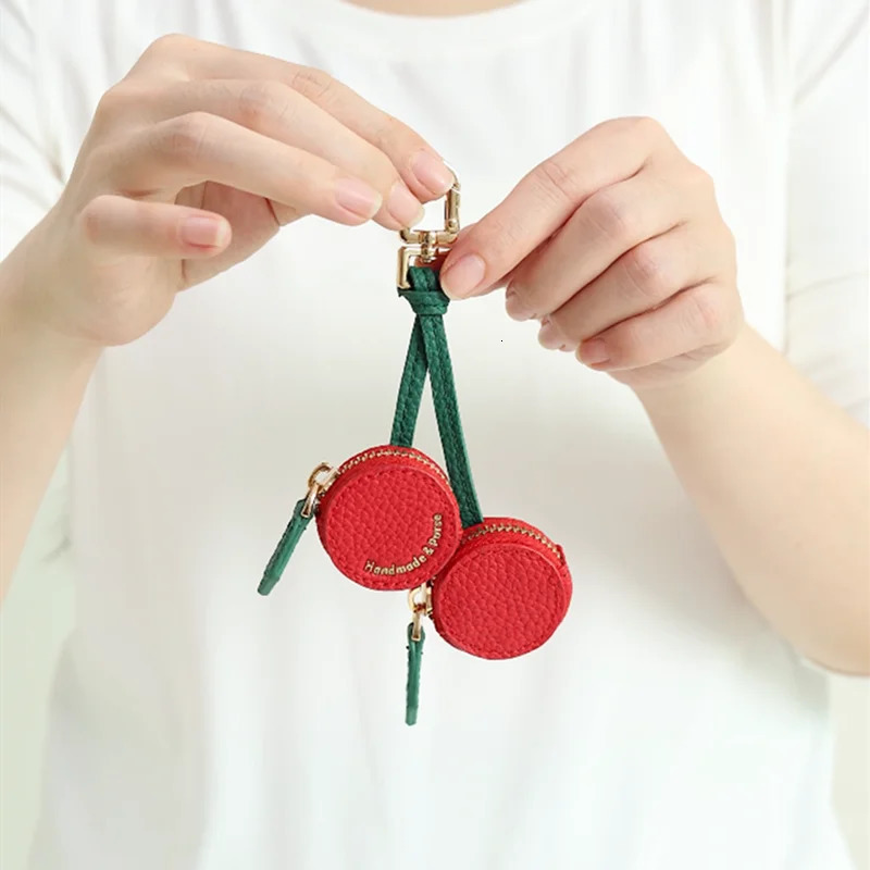 Charming cherry Mini fruit Coin Purse Microfiber leather Charm with Keychain Sweet Style for airtag women gift 250530