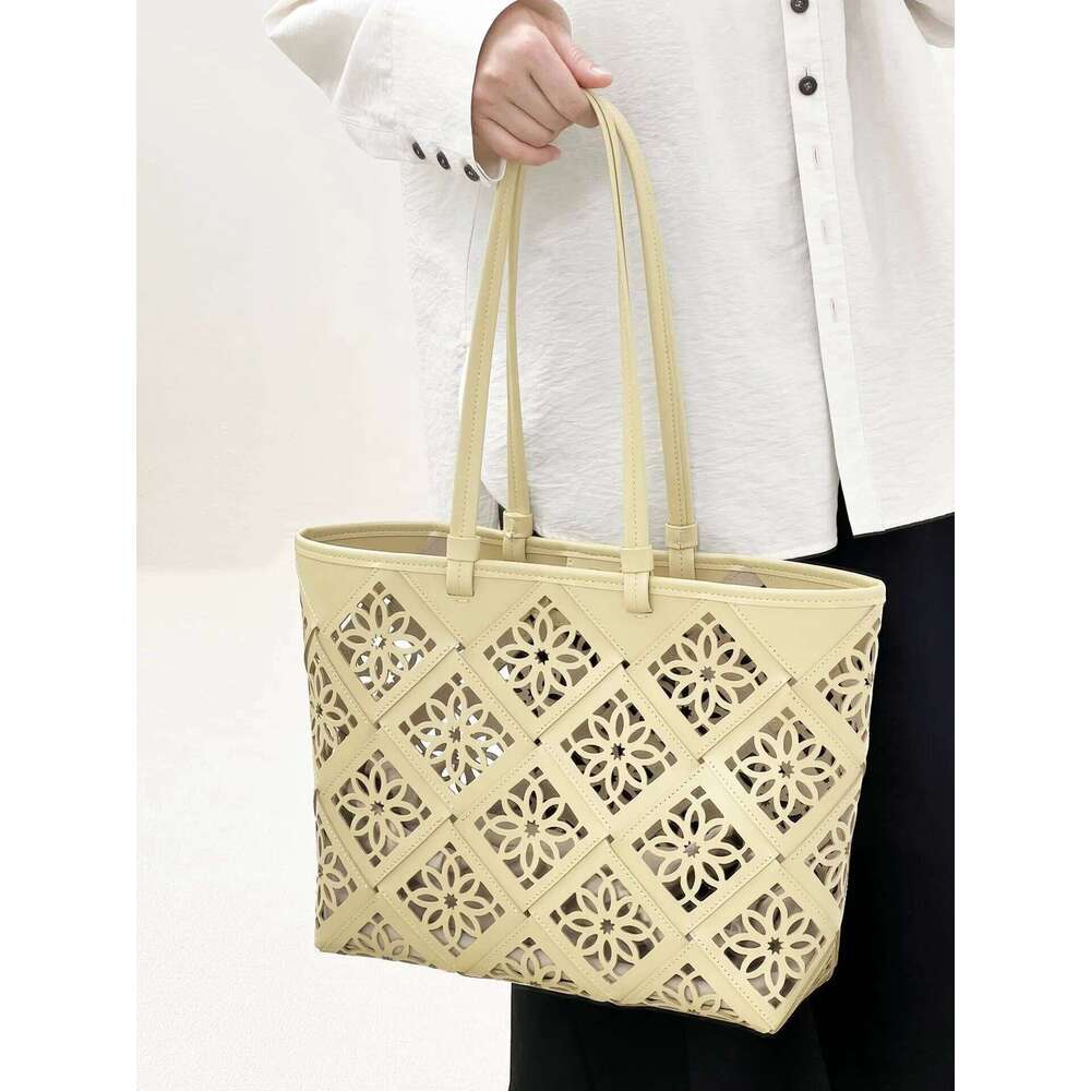 2025 New Tote Women Hollow Out Basket Handbag Genuine Leather High-End Beach Bag For Ladies Summer Travel And Commute