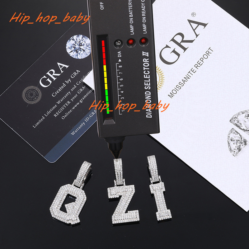 European American New S925 Silver Inlaid Moissanite Pendant with 26 Letters Solid Trendy Hip Hop Accessories in Stock