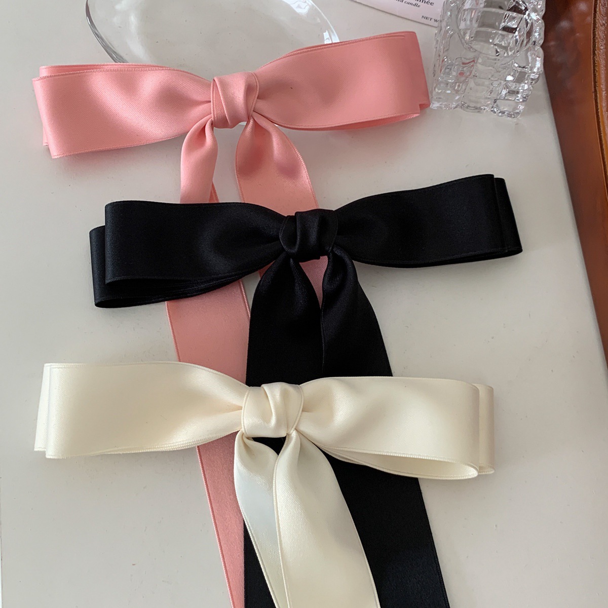 French Girl Style Extra Long Bow knot Ribbon Hair Clip Chic Top Clip for Back of Head Versatile Daily Hair Accessory