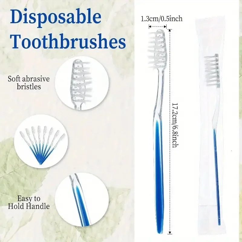 100 Individually Packaged Disposable Travel Toothbrushes Soft Hair Toiletries for Adults Camping el Guests Blue 250528