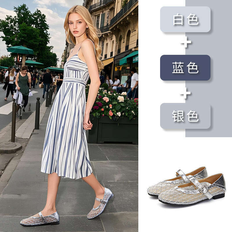 Sheepskin Mary Jane 2025 Spring Summer New Casual Hollow Mesh Breathable Flat Shallow Mouth Women's Shoes