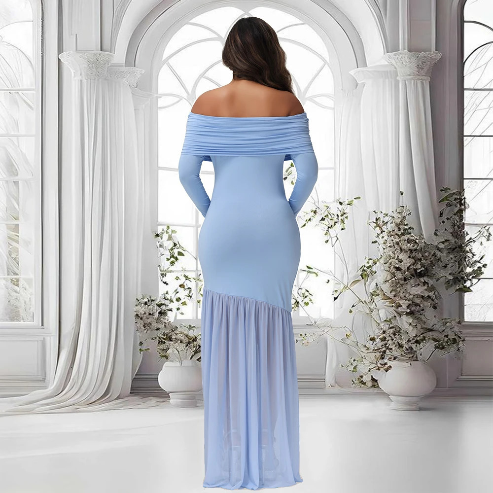 Maternity Dresses Poshoot Off-Shoulder Slits Fishtail Hem Baby Shower Clothes For Pregnant Woman Evening Party Elegant Gown 250530