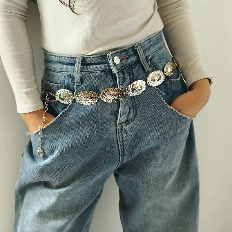 Fashion Waist Chain Belt Female Western cowgirl Ellipse punk Metal Belts For Women Designer Waistband for summer beach