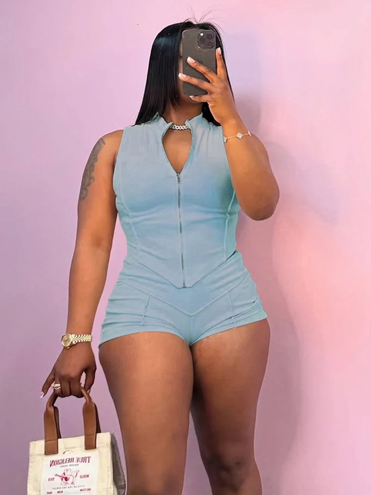 kliou Casual Summer Women Shorts Set Solid Active Irregular Zip-up Tank TopsStretch Bottoms Mujer Basic Matching Street 2 Piece 250527