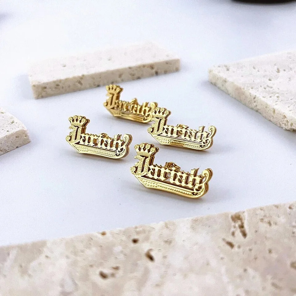 DHQH Customized Name Stainless Steel Earrings 3D Nameplate Earrings Gold Plated Personalized Earrings Commemorative Gift for Her 250529
