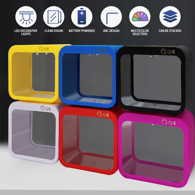 Desktop Transparent Acrylic Fish Tank Plastic Small Goldfish Tank Creative Aquarium with LED Light Decoration No Batteries 250530