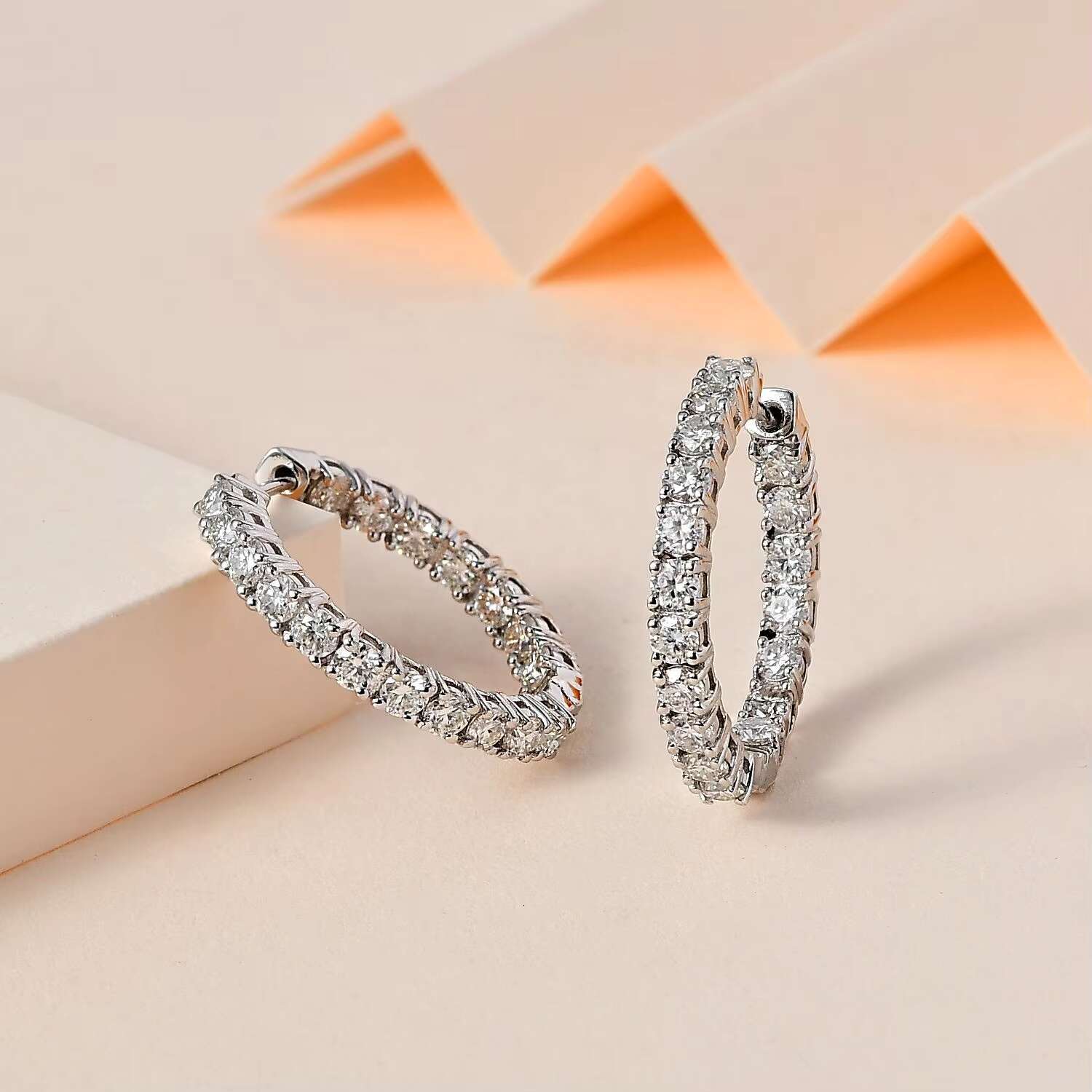 Moissanite Inside Out Hoop Earrings in Platinum Over Sterling Silver High Quality Wholesale Earrings Jewelry
