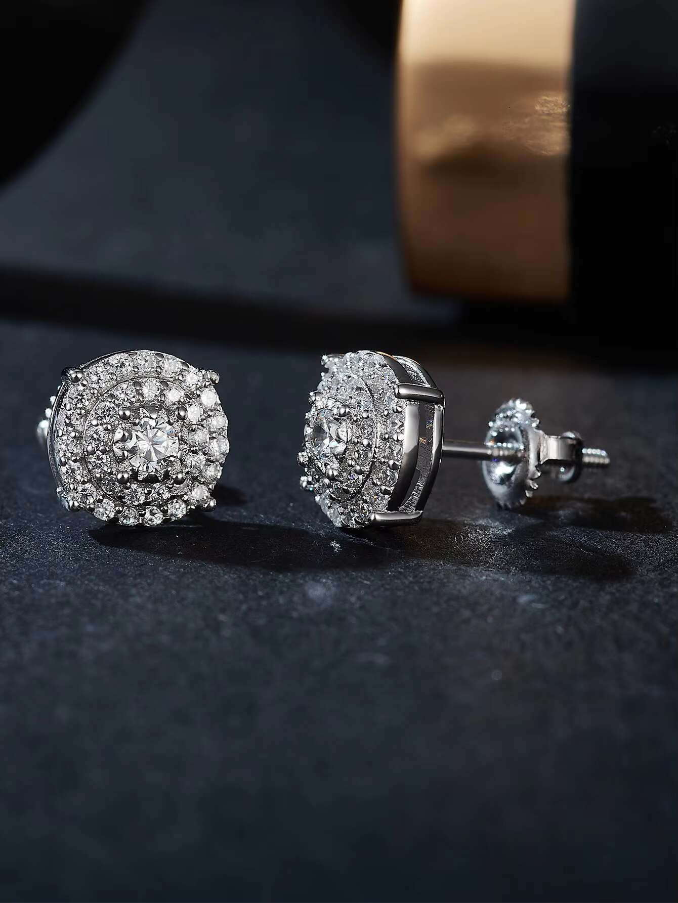 Hip Hop Jewelry Earring for Men Rhodium Plated 925 Sterling Sliver Round Flower-Style Moissanite Stud Earrings for Party Gift