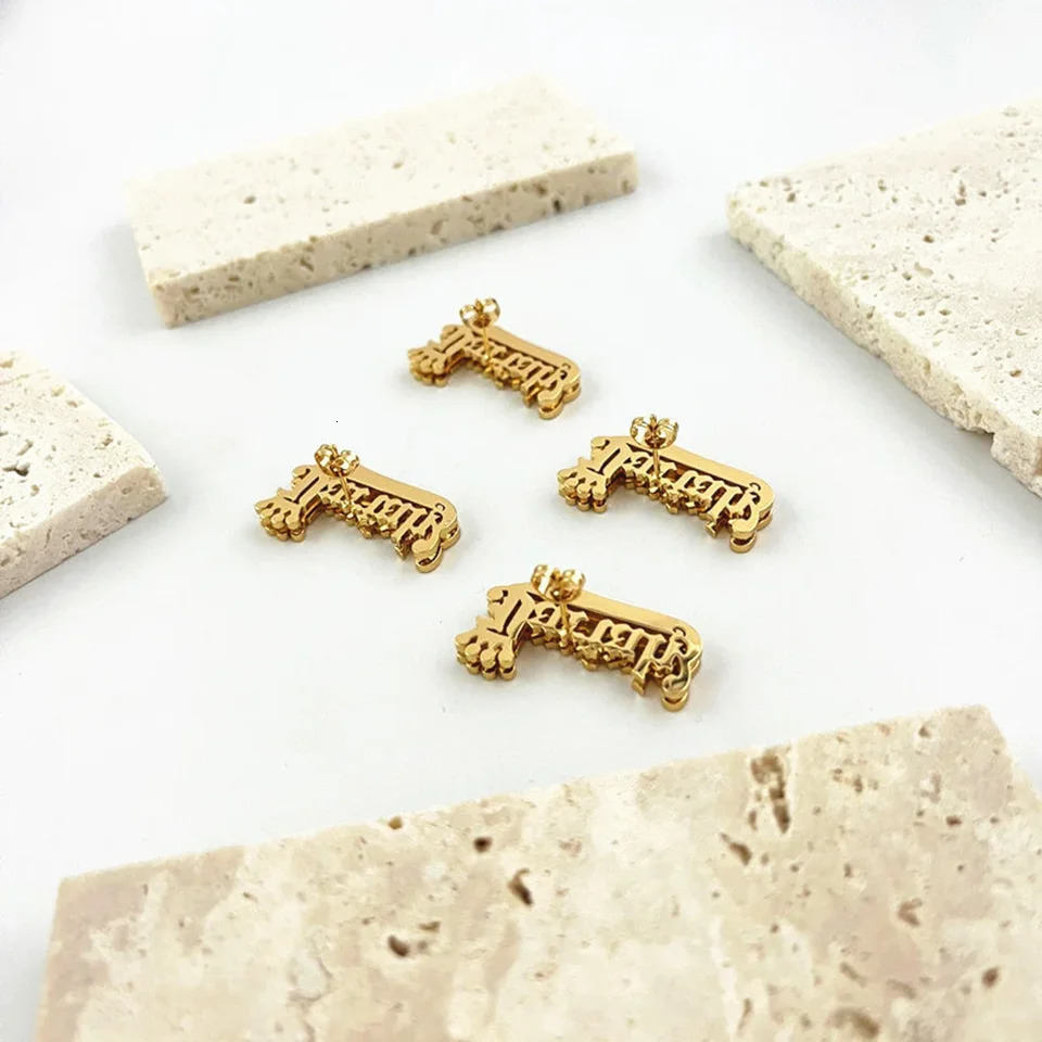 DHQH Customized Name Stainless Steel Earrings 3D Nameplate Earrings Gold Plated Personalized Earrings Commemorative Gift for Her 250529