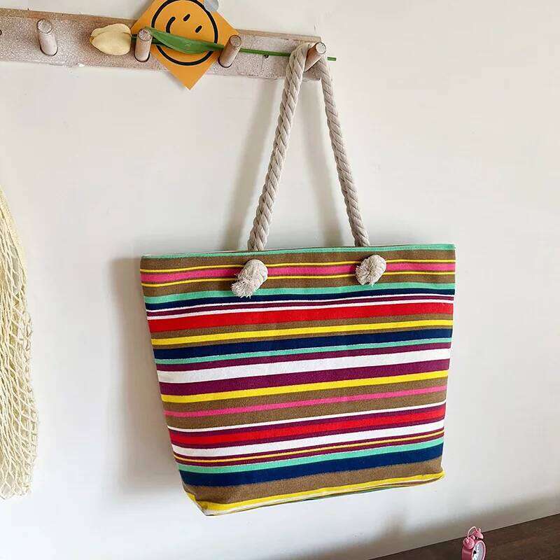 Women's Shoulder Bag Summer Beach Tote Printing Pattern Canvas Shopping Bags Handbag Casual Bucket Female Outdoor Pocket