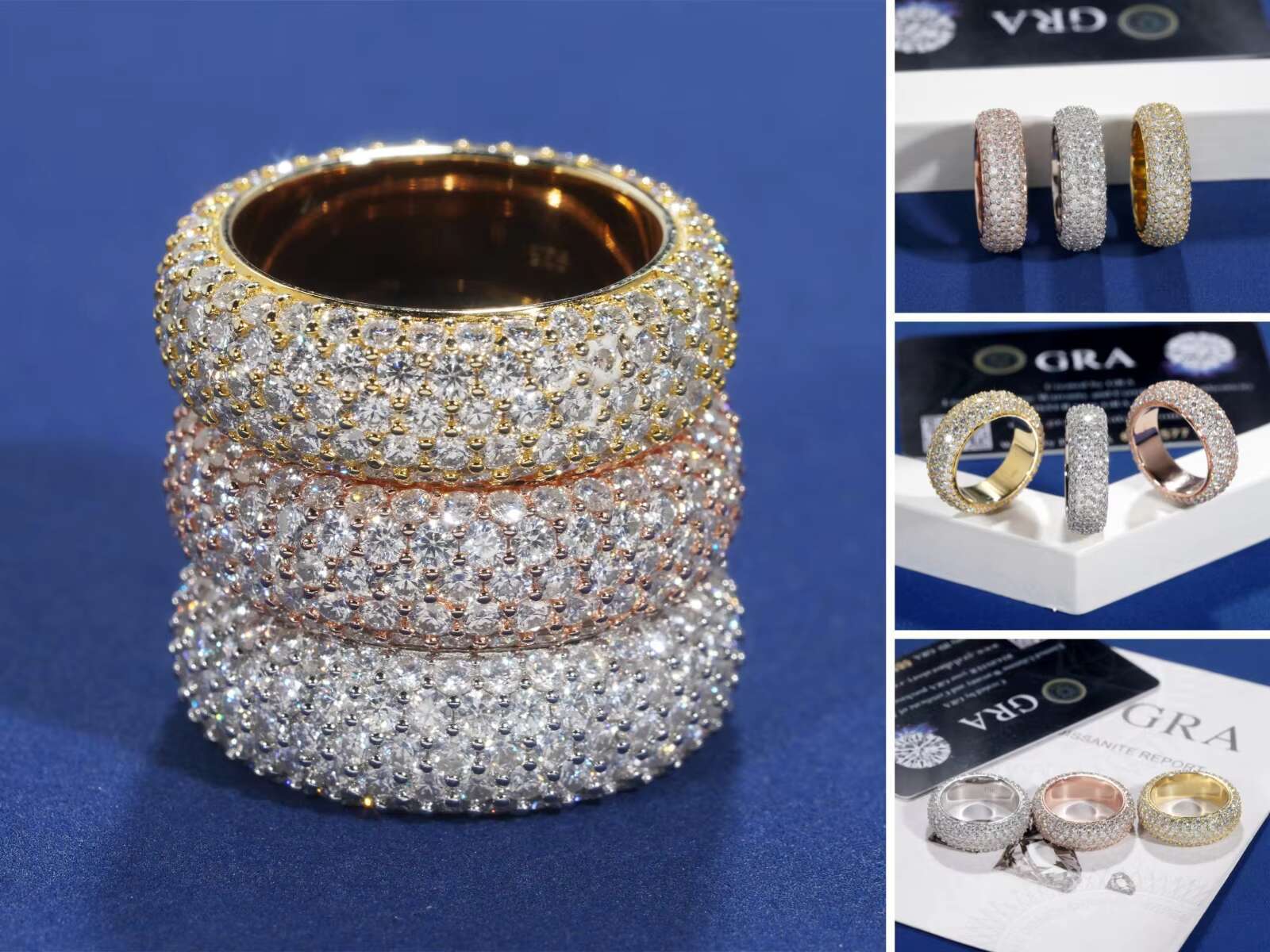 Luxury Men Women Moissanite Rings 925 Silver Jewelry Iced Out Hip Hop Diamond Rings 5 Rows Moissanite Engagement Band