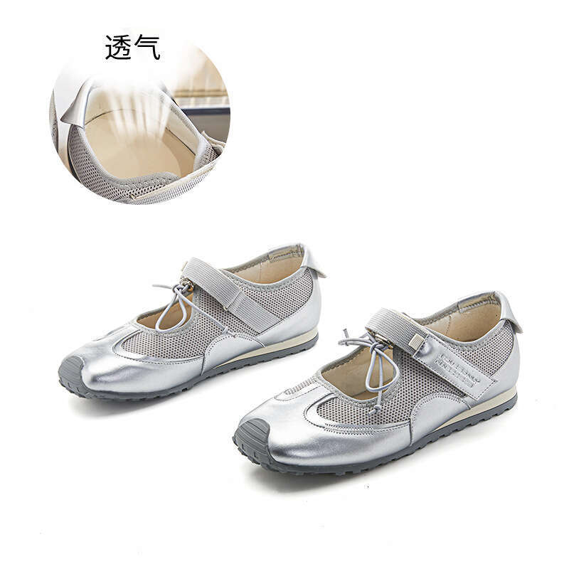 Genuine Leather Mary Jane 2025 Summer New Velcro Casual Single Ballet Style Sports Training Shoes for Women