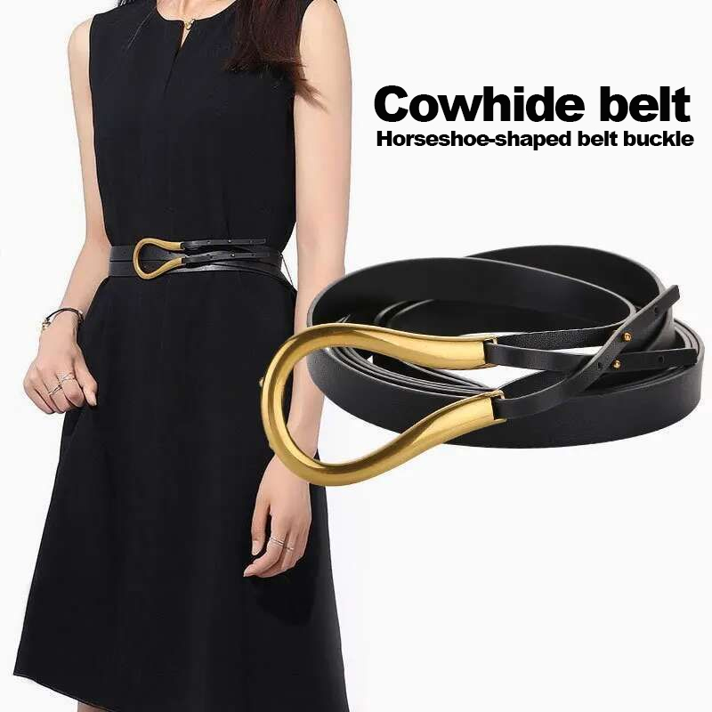 Womens Women Belts for Woman Leather Ladies Cow Cowhide Brown Brand Genuine Black Designer Thin Brands Belt Horseshoe Buckle U-shaped Luxury Personali