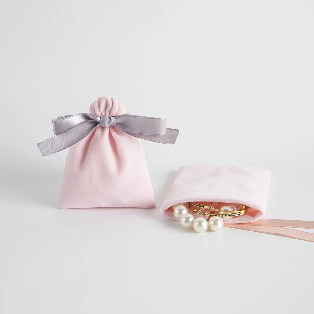 10pcs Pink Bulk Veet Ribbon Jewelry Gift Bags Candy Party Wedding FavorsTravel Organizer Storage Drawstring Dust Pouches