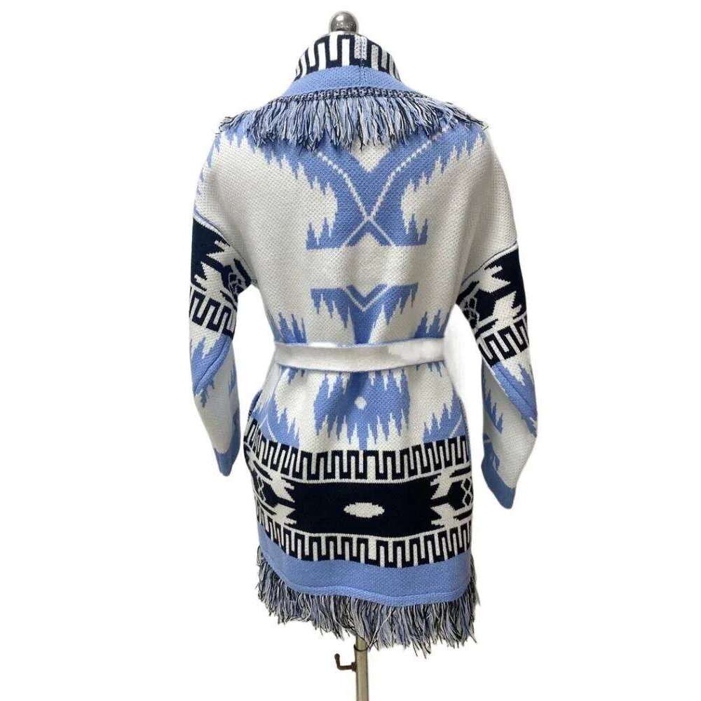 WQJGR High Quality Jacquard Cardigan Sweater Women Geometry Cashmere Kniited Tassel Loose Full Sleeve Fashion Autumn Winter