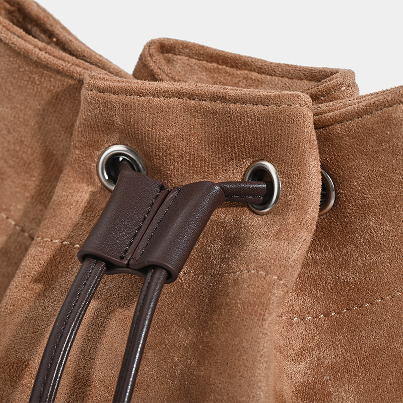 designer Korean Style Women's Niche Design Suede and Leather Handbag Bucket Bag Autumn Winter Retro New Fashion Patchwork Shoulder Bag