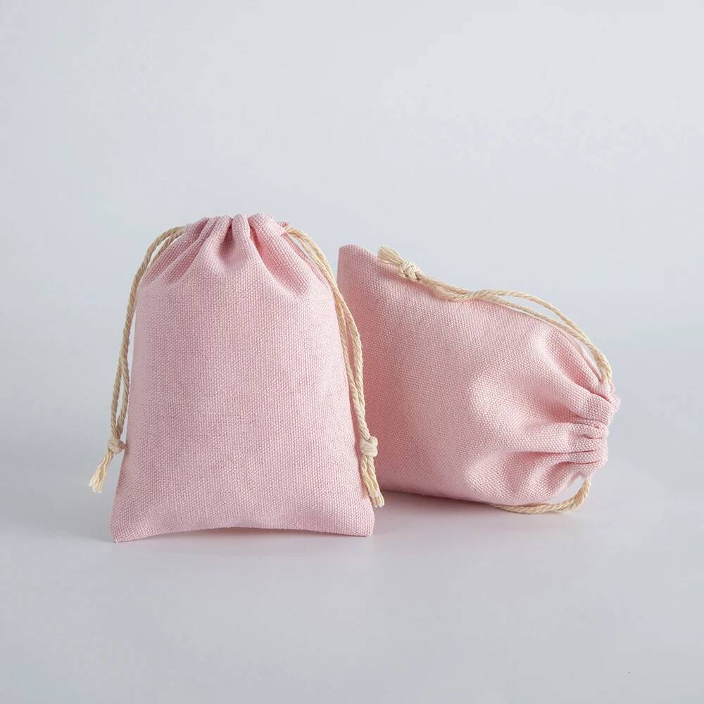 10Pcs Pink New Jewelry Accessory Storage Pouch Birthday Party Wedding Ring Earring Necklace Gift Natural Cotton Drawstring Bags