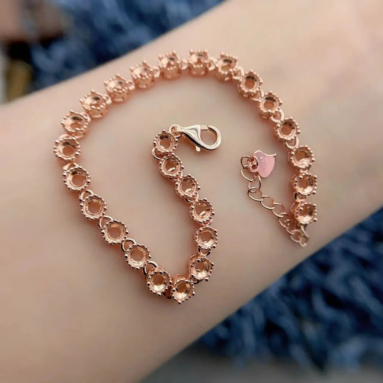 MeiBaPJ Inlay Round Shape 3 * 3mm 26 Pieces Sterling Silver DIY Empty Bracelet Women Full Diamond Weddings Charm Jewelry 250528